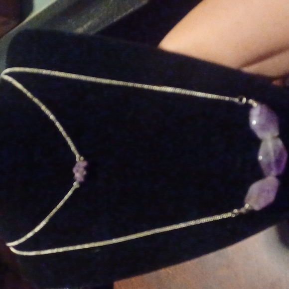 Silver layered necklace with amethyst. - Picture 2 of 4